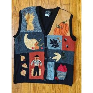 Vintage Southern Lady Fall Halloween Sweater Vest Embroidered Large USA Y2K